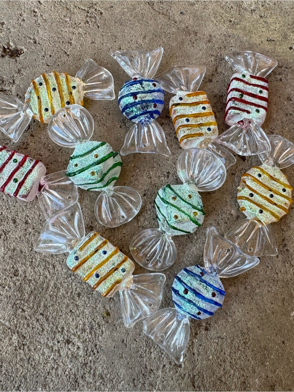 1980s “Sugar” Glitter Wrapped Candy Ornaments Whimsical Christmas Ornaments